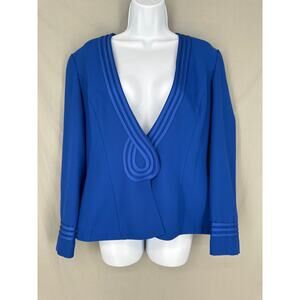 80s Vintage Jacket Womens Medium Blue Cobalt Satin Trim Snap Front Retro 90s
